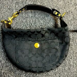 Coach Leather and Cloth Logo Hobo Black and Gold Shoulder bag